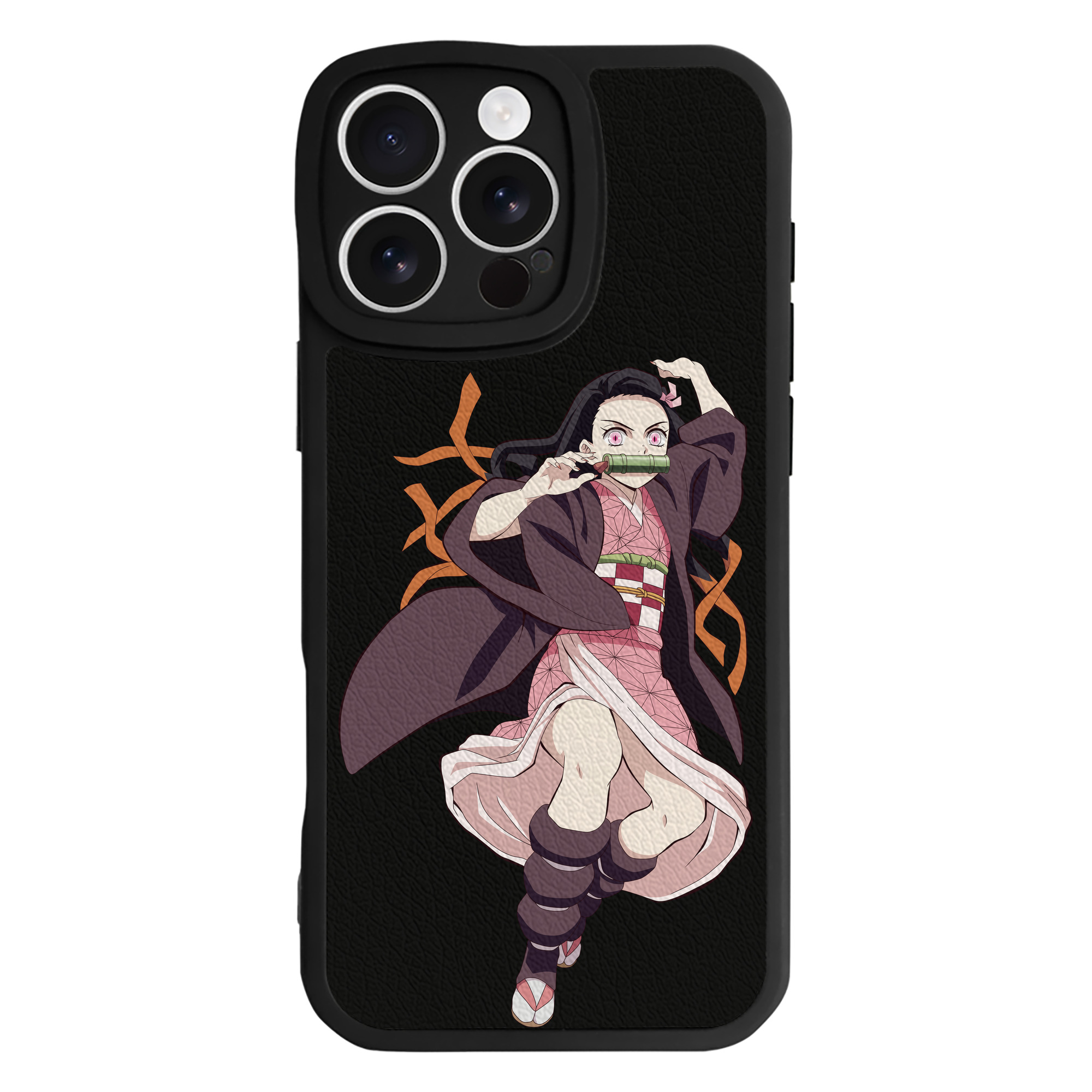 （画像用） 鬼滅の刃（きめつのやいば）竈門 禰󠄀豆子／かまど ねずこ Kamado Nezuko 【iPhone 16シリーズ対応】シリコンスマホケース（レザー調） 材質：シリコン